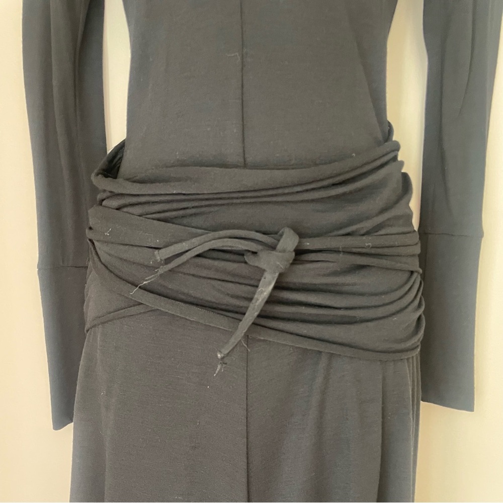 FRANCESCA FERRANTE Italy black wool blend faux wrap jersey dress - Picture 4 of 9